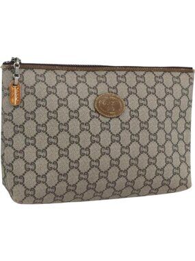 GUCCI GG Plus Supreme Clutch Bag PVC Beige Gold